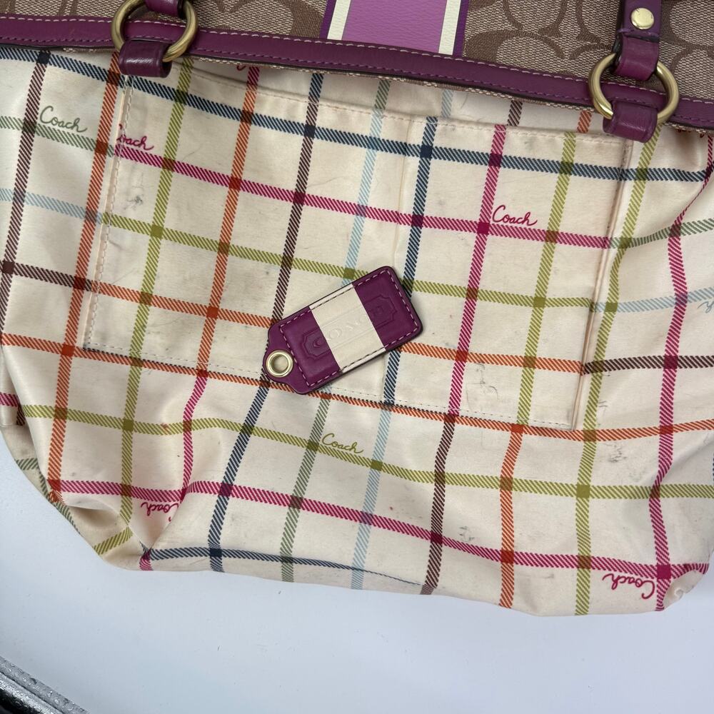 Coach Chelsea Heritage Signature Stripe Tote Bag Lilac Vintage Classic Y2K VTG - Picture 9 of 15